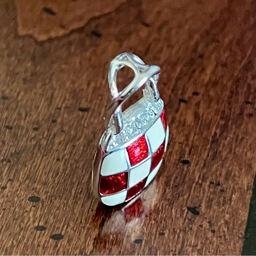 925 Sterling Silver Red and White Checkered Charm/Pendant - Picture 4 of 7